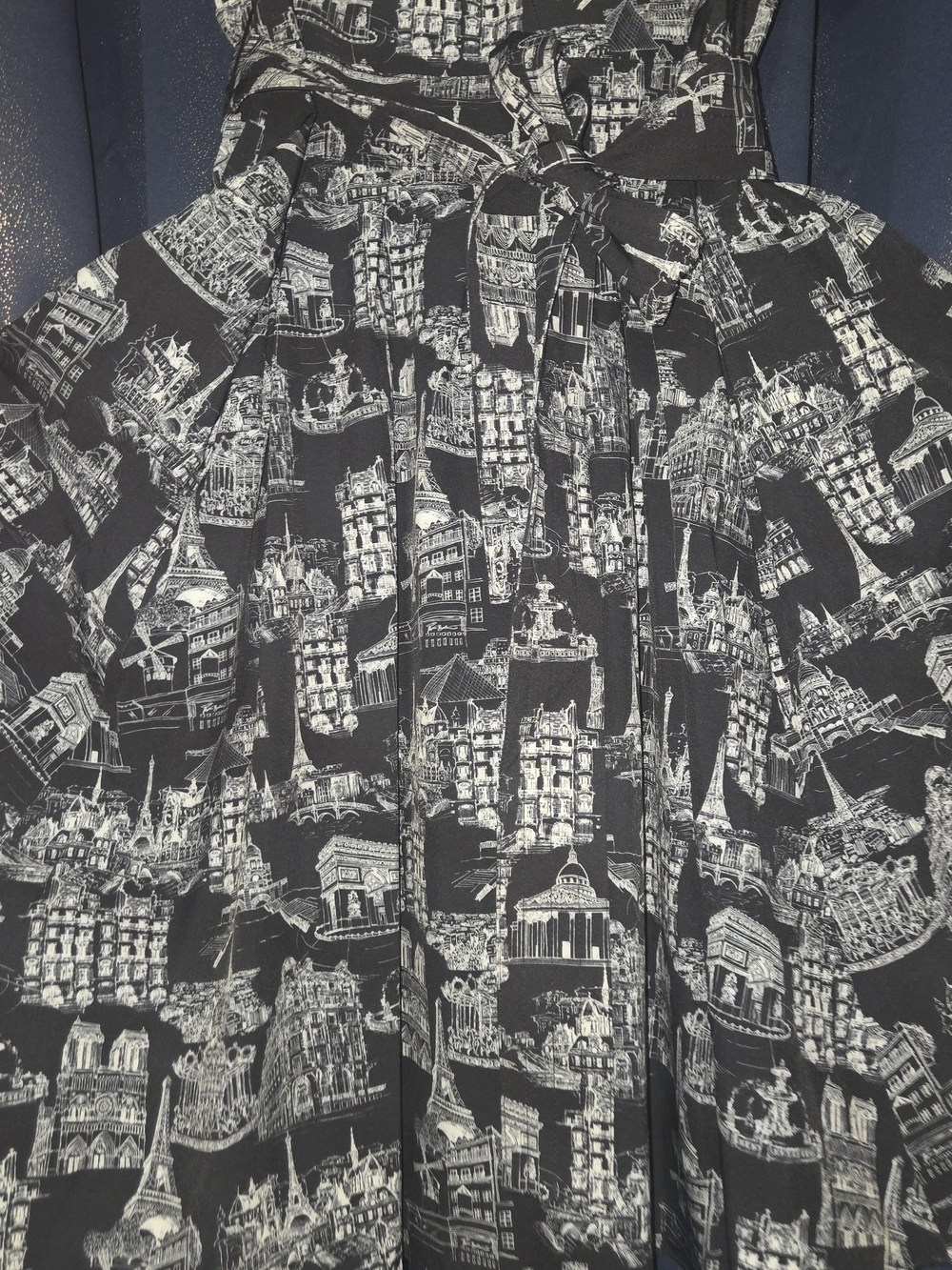Karl Lagerfeld Black & White Architectural Print Fit-and-Flare Dress - Picture 2 of 7